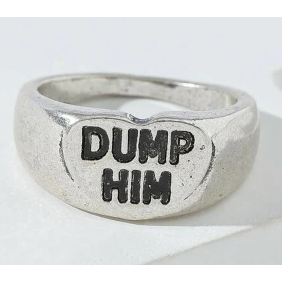 Funny Dump Him Silver Ring Antique Silver Size 7 - Picture 6 of 7